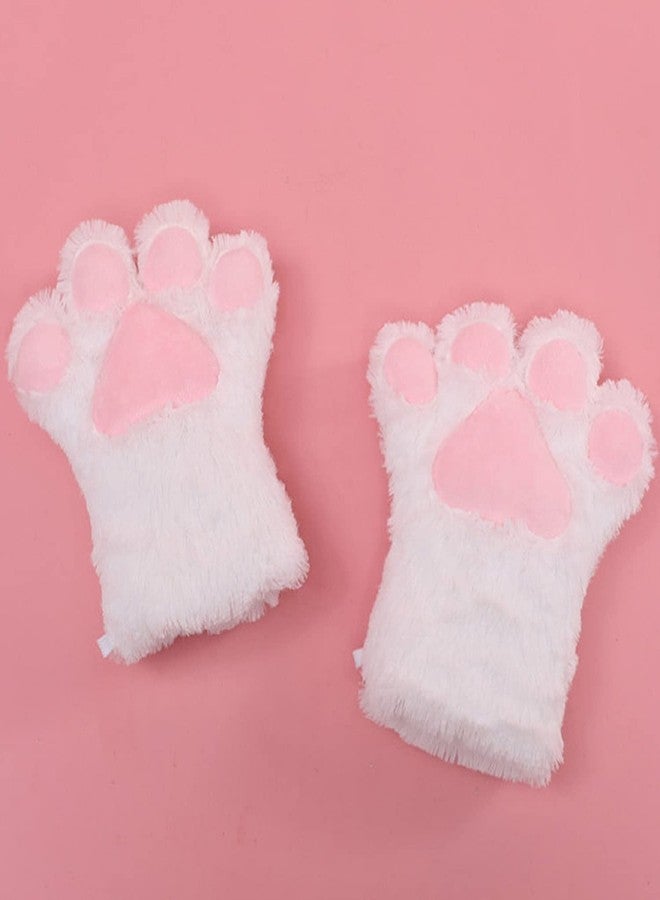 Fxaelian Cosplay Animal Cat Wolf Dog Fox Paws Claws Gloves Mittens Halloween Christmas Cosplay Party Costume Accessories A White - Image 3